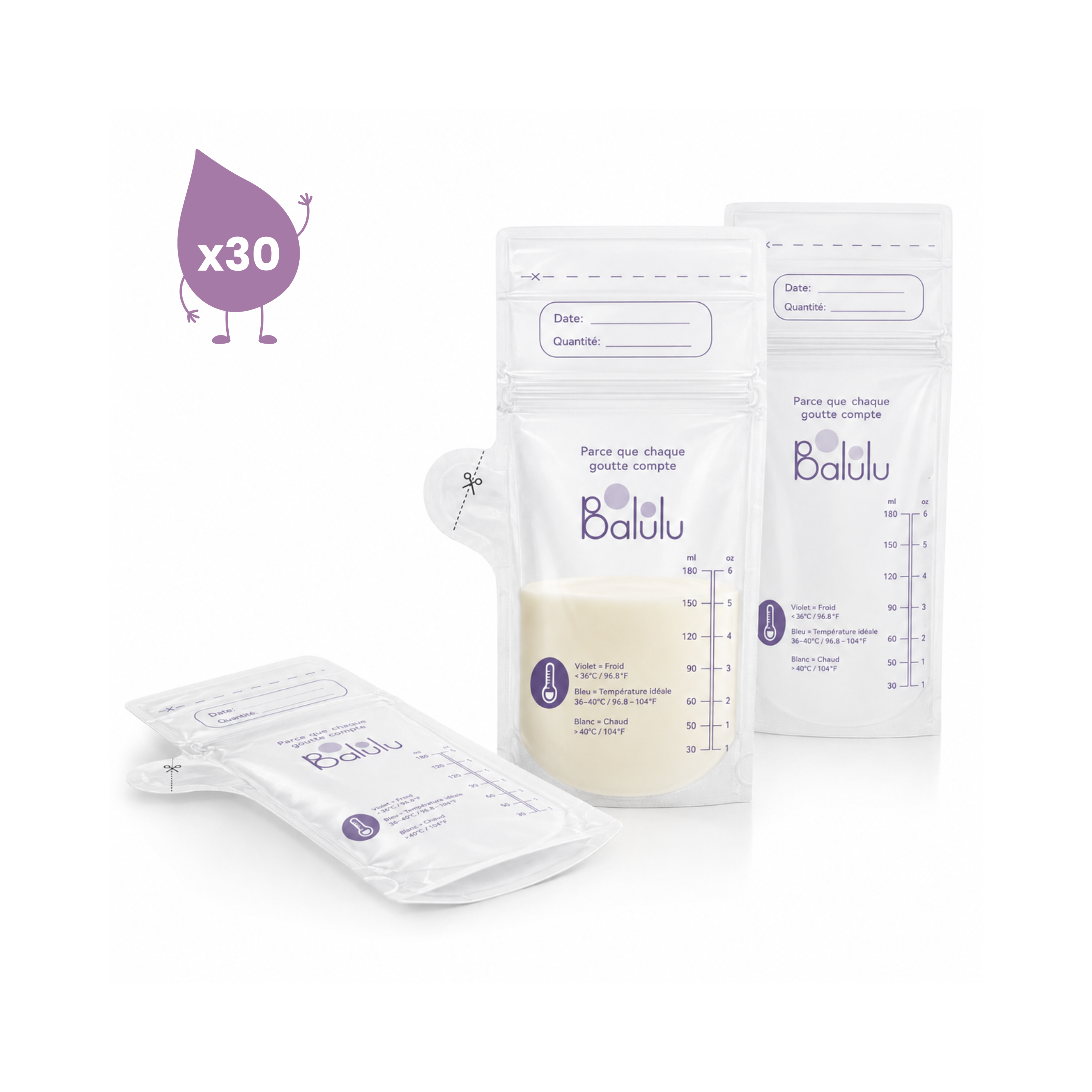 Sachets lait maternel avec indicateur de température
