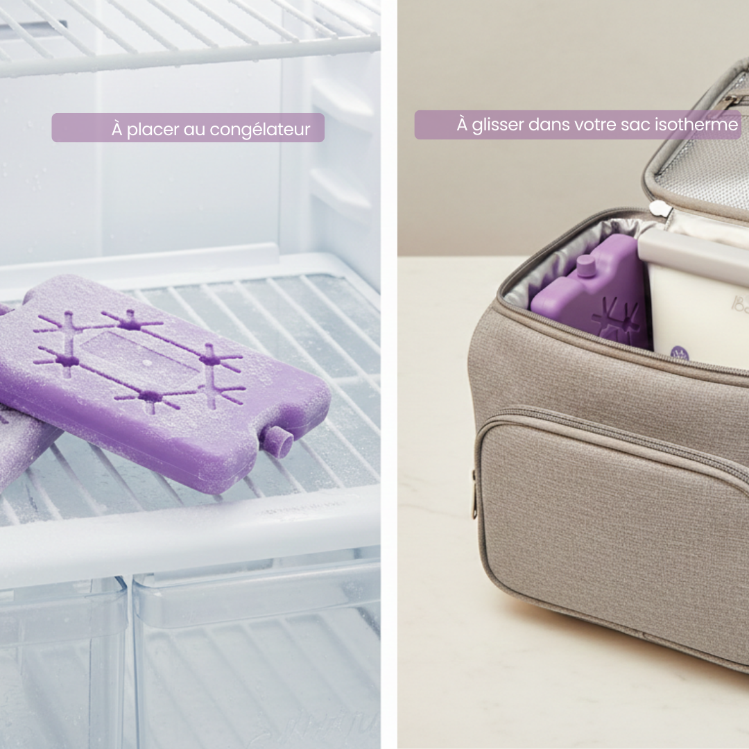 Pain de glace réutilisable pour lait maternel, Conservation froide en déplacement