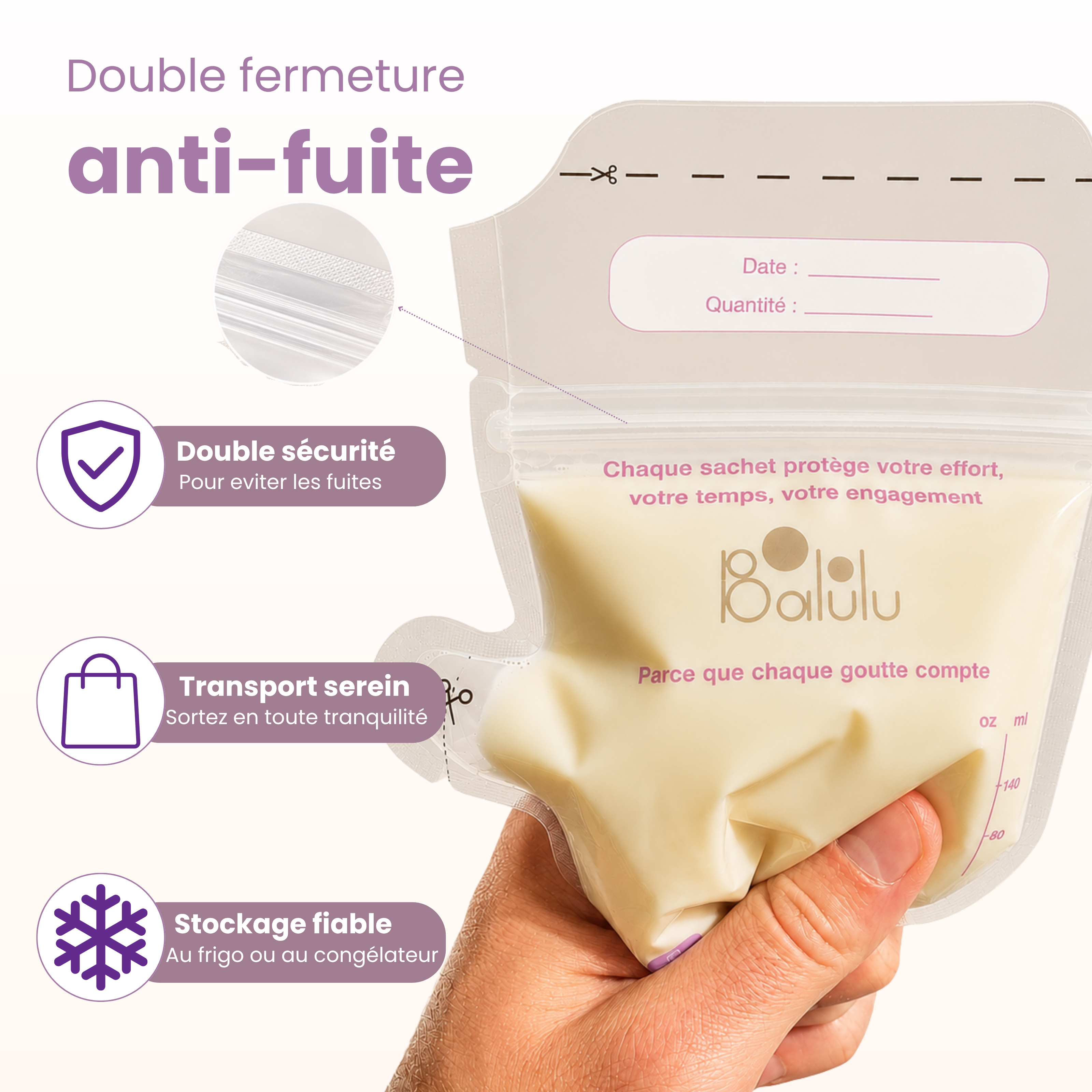 Sachets lait maternel avec indicateur de température