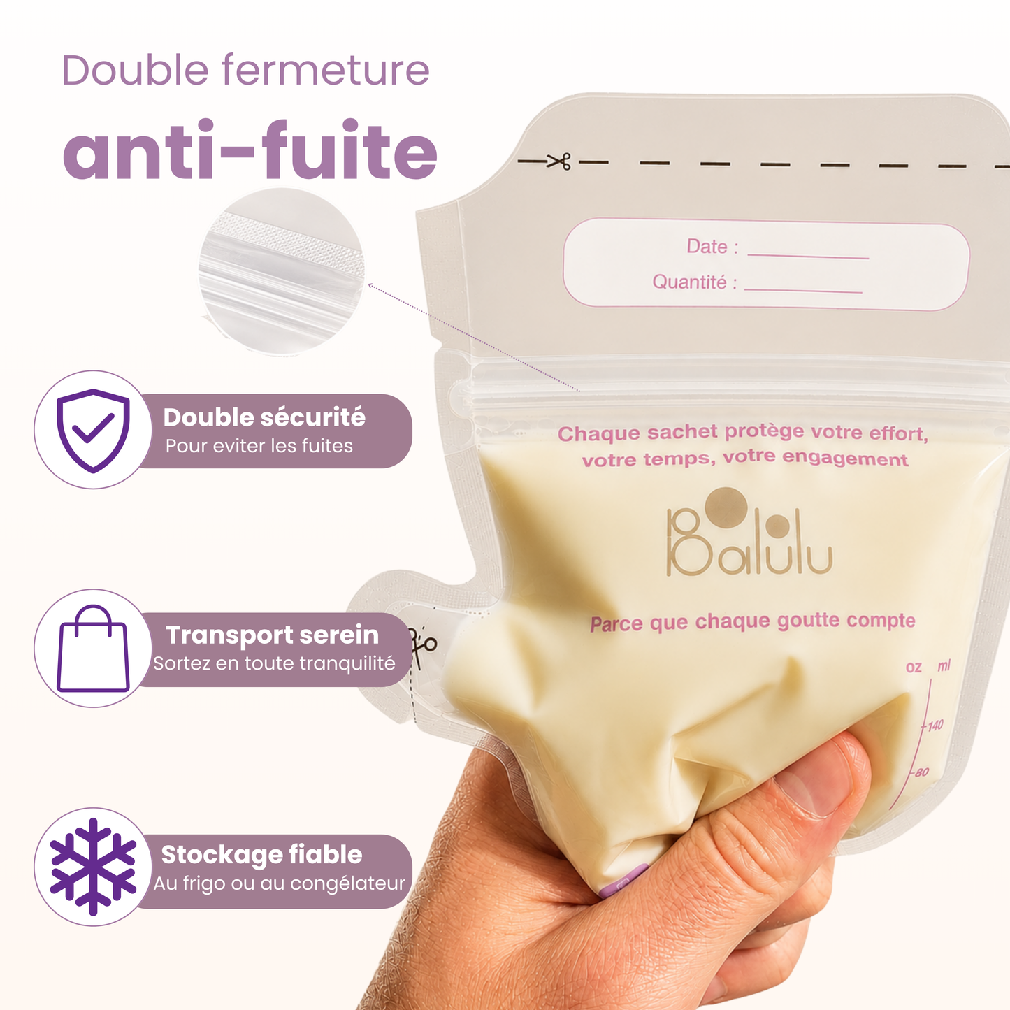 Sachets lait maternel avec indicateur de température