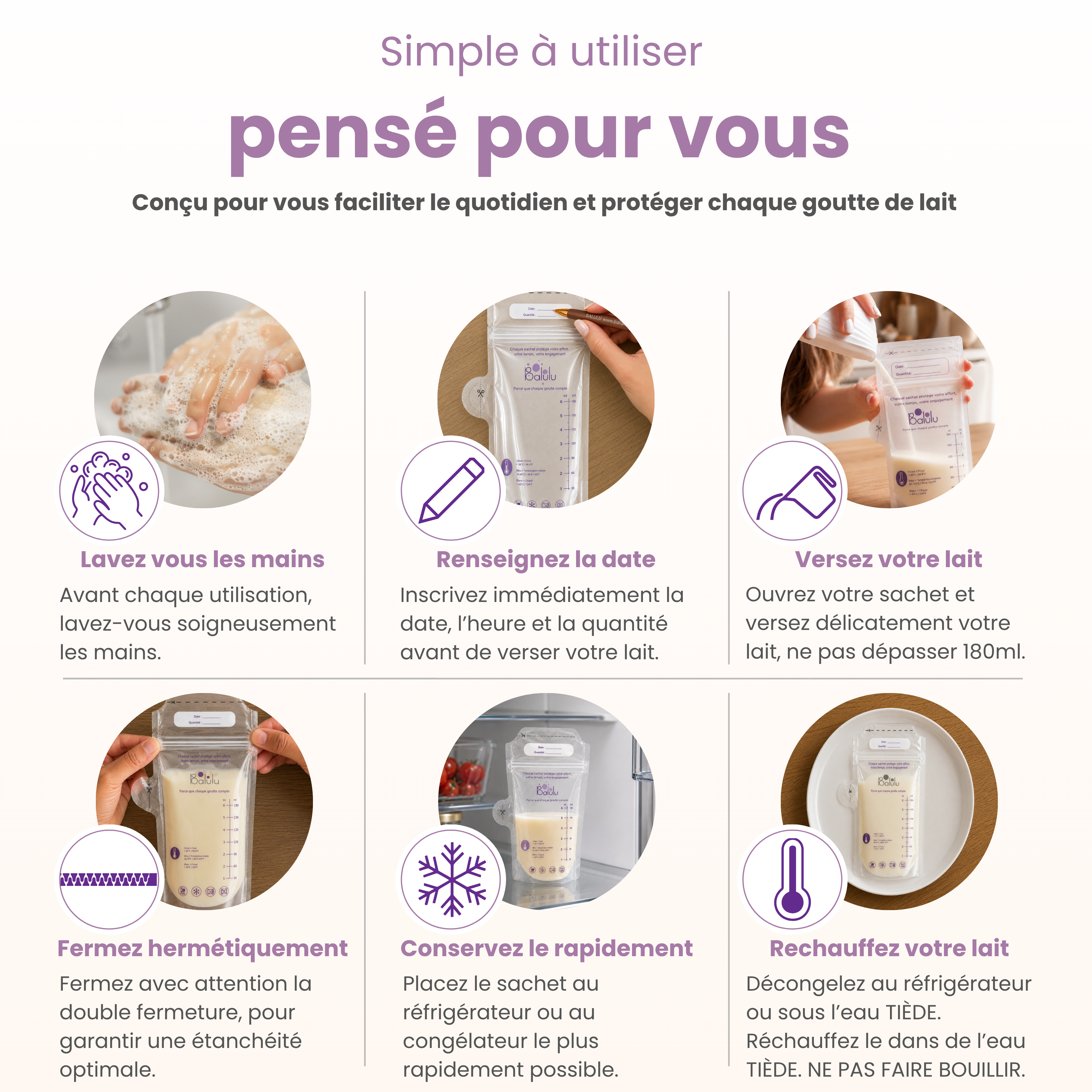 Sachets lait maternel avec indicateur de température