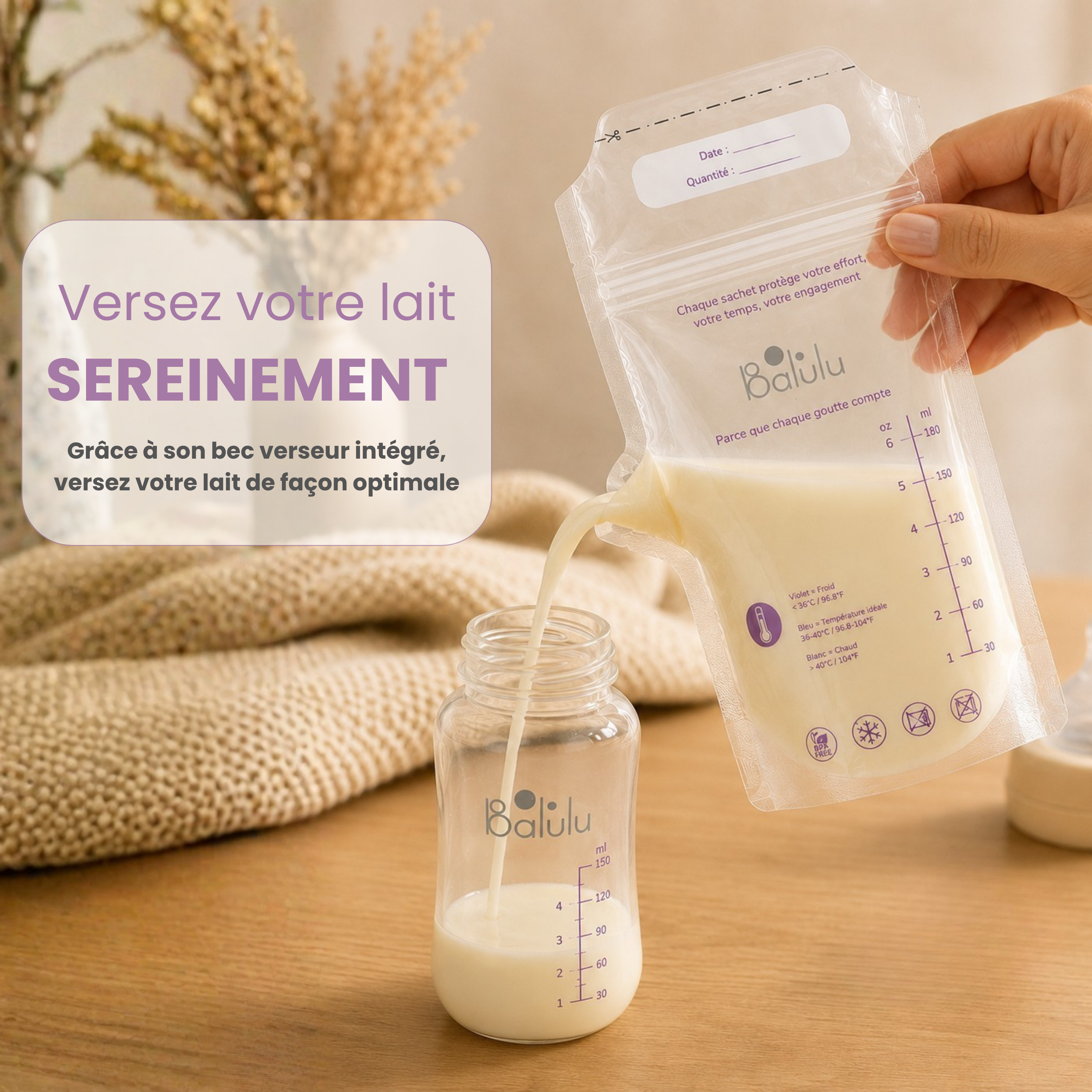 Sachets lait maternel avec indicateur de température