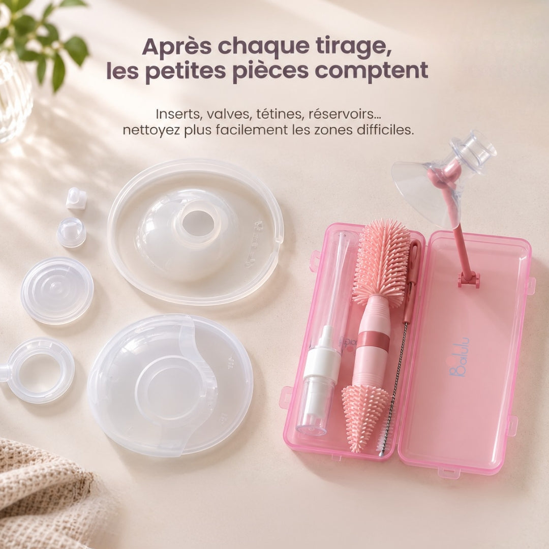 Brosse de nettoyage silicone 3-en-1 pour inserts, tire-laits et biberons | Balulu