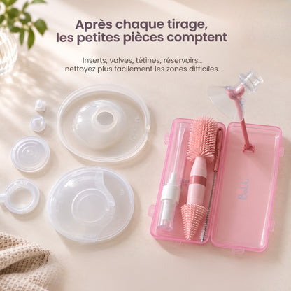 Brosse de nettoyage silicone 3-en-1 pour inserts, tire-laits et biberons | Balulu