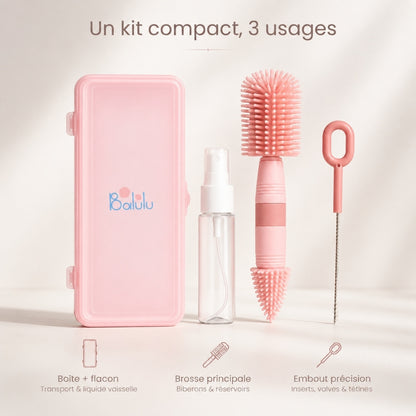 Brosse de nettoyage silicone 3-en-1 pour inserts, tire-laits et biberons | Balulu