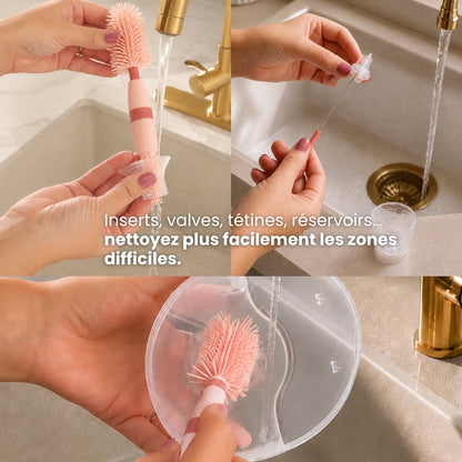 Brosse de nettoyage silicone 3-en-1 pour inserts, tire-laits et biberons | Balulu